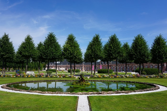 Schwetzingen Palace Gardens with Fountain and Trees