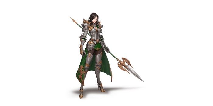 Warrior woman with spear in armor