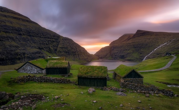 Saksun Village, Faroe Islands at Sunset