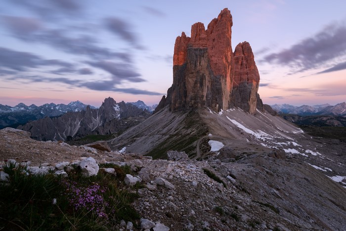 Tre Cime di Lavaredo at sunrise, Dolomites, Italy