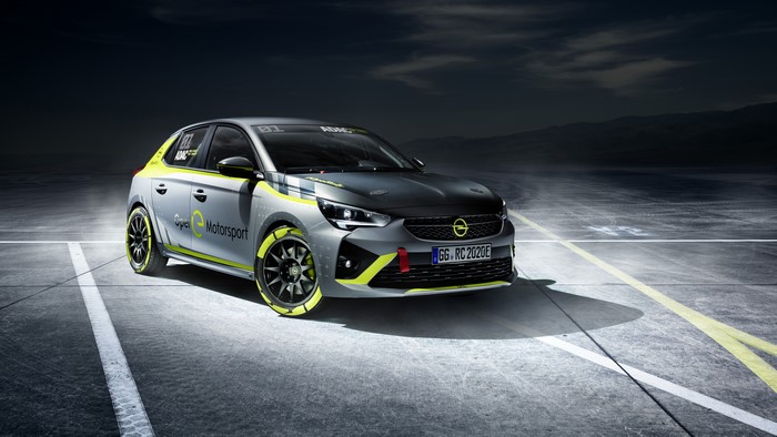 Opel Corsa-e Rally car on a track