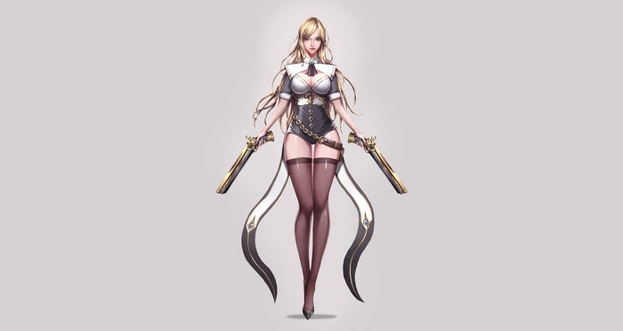 Blonde woman with pistols by Jang Won Park