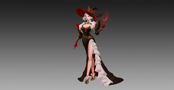 Witch with red hat and black dress