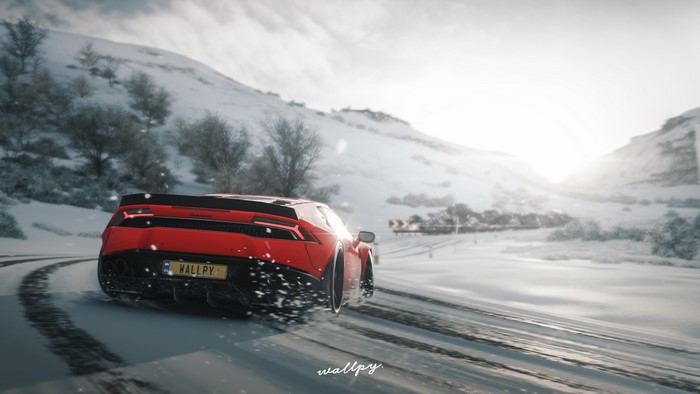 4K Lamborghini Huracan in Snow by Wallpy
