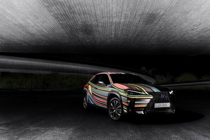 Lexus UX 250h with colorful stripe wrap