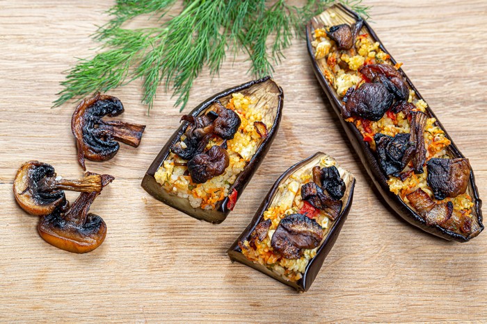 4K Eggplant Boats with Rice and Mushrooms