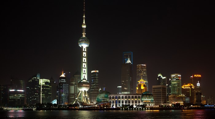 Shanghai skyline at night with Oriental Pearl Tower