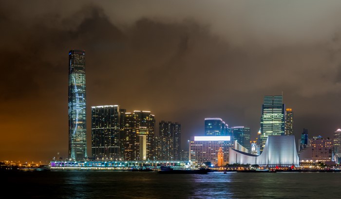 Victoria Harbour Hong Kong Skyscrapers at Night