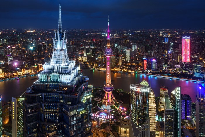 Shanghai skyline at night with Oriental Pearl Tower