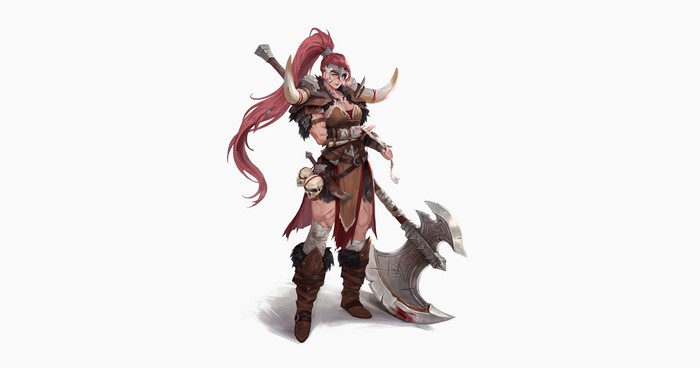 Female warrior with battle axe and horns