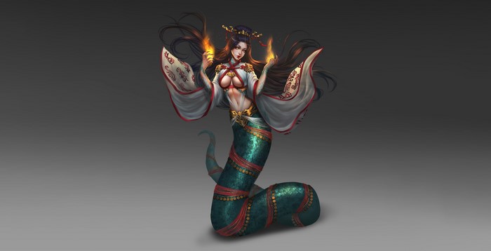 Naga woman with fire in hands
