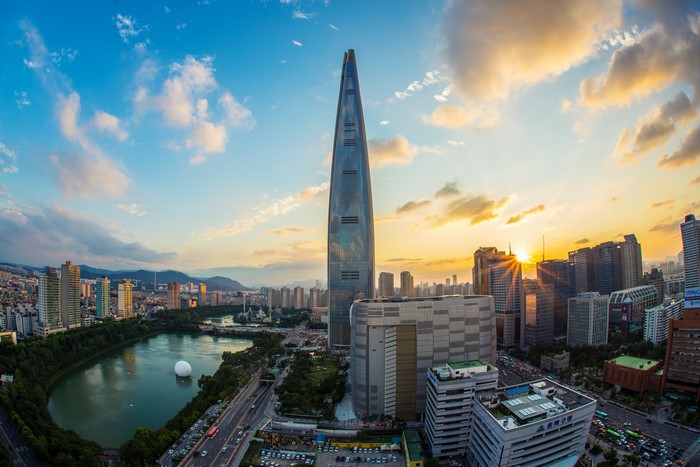 Lotte World Tower at Sunset in Seoul, South Korea