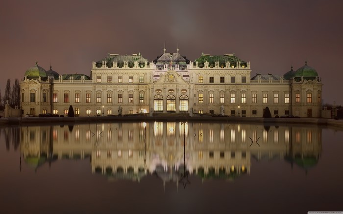 Belvedere Palace in Vienna at Night with Reflection