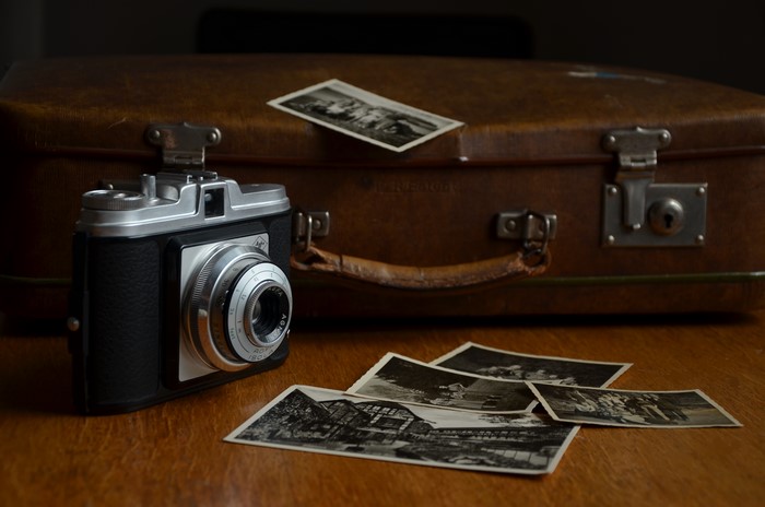 Agfa Retro Camera and Suitcase with Photos