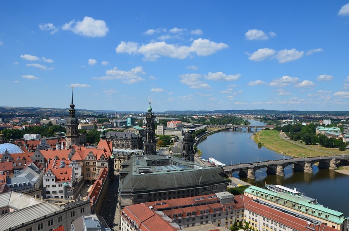Dresden cityscape with Elbe River and bridges