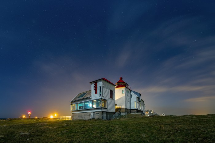 Kvassheim Lighthouse in Norway at Night