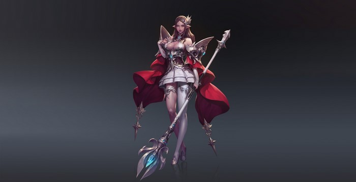 Elf Mage with Staff and Red Cloak by Heewon Kang