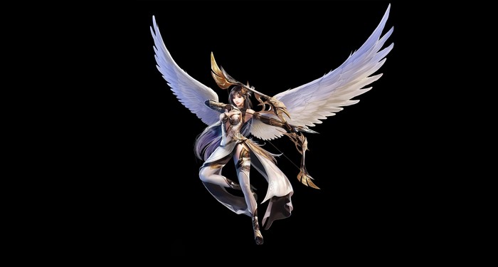 Angel warrior archer with bow and wings
