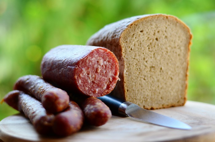 Bread and Sausage with Knife