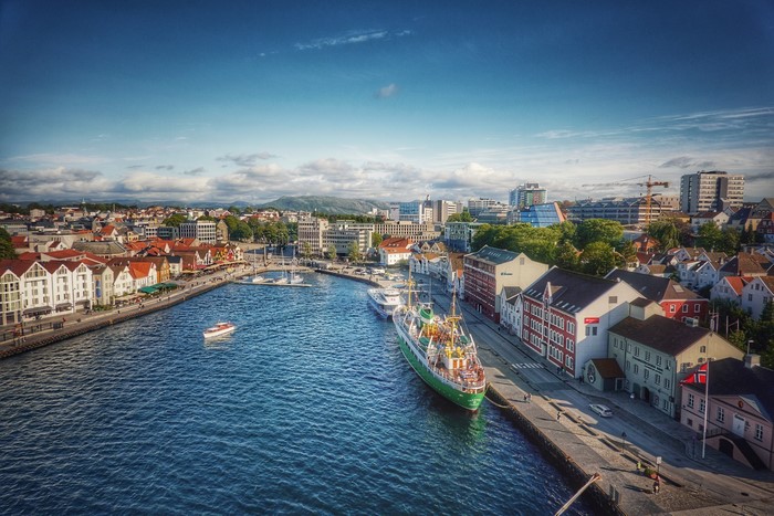 Stavanger, Norway Harbor with Ships and Buildings