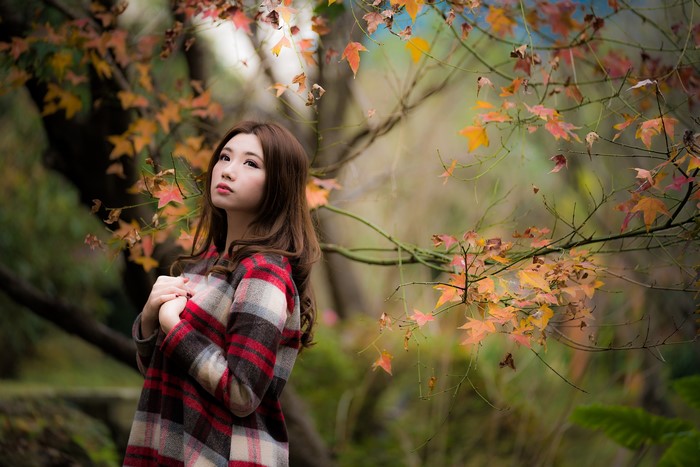 Autumn Portrait of Woman with Brown Hair in Coat