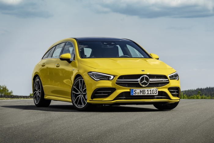 Yellow Mercedes-Benz AMG CLA 35 4MATIC Shooting Brake