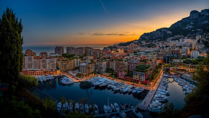 Yachts in Monaco Harbor at Dusk