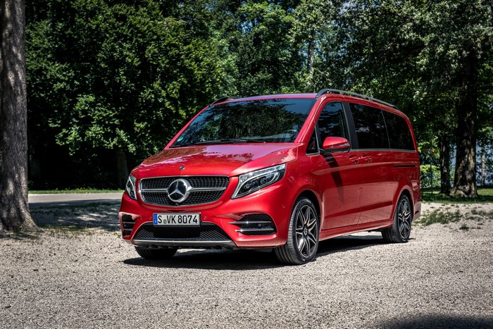 Red Mercedes-Benz V 300 d 4MATIC AMG Line Minivan