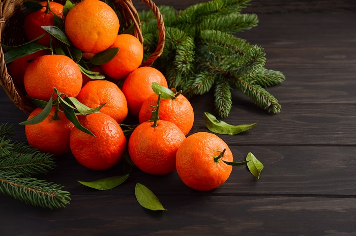 4K Mandarines and Christmas Tree Branches