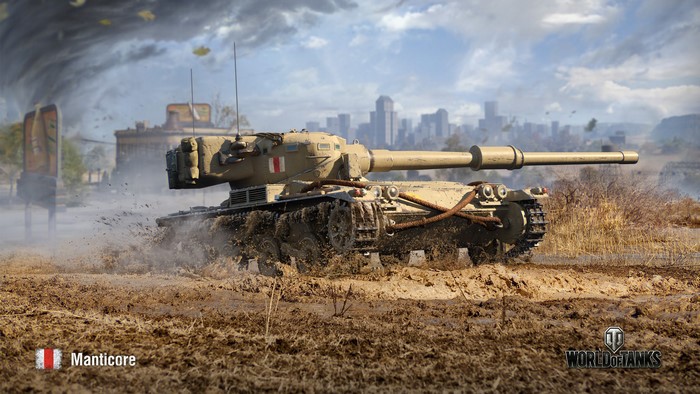 Manticore tank from World of Tanks in mud