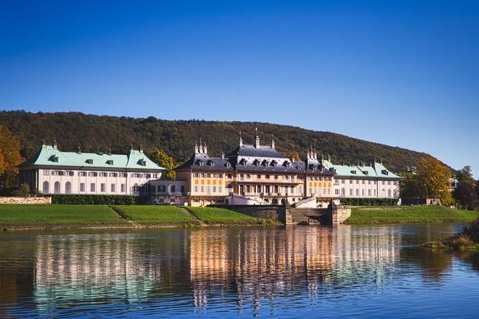 4K Pillnitz Castle on Elbe River, Saxony, Germany