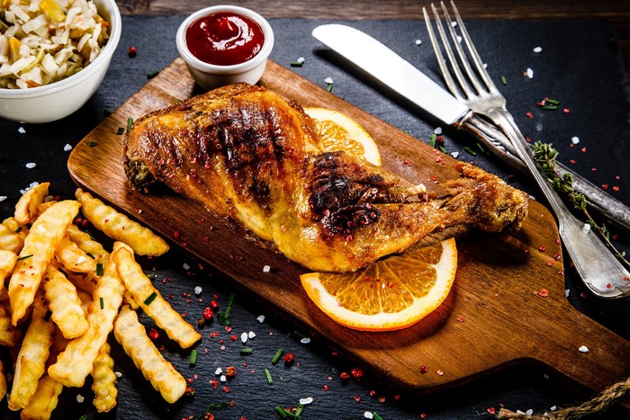 4K Roast Chicken with French Fries and Orange