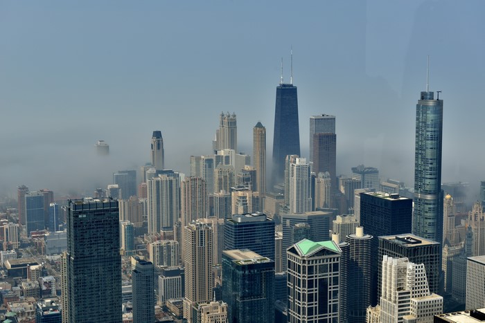 Chicago skyscrapers shrouded in fog