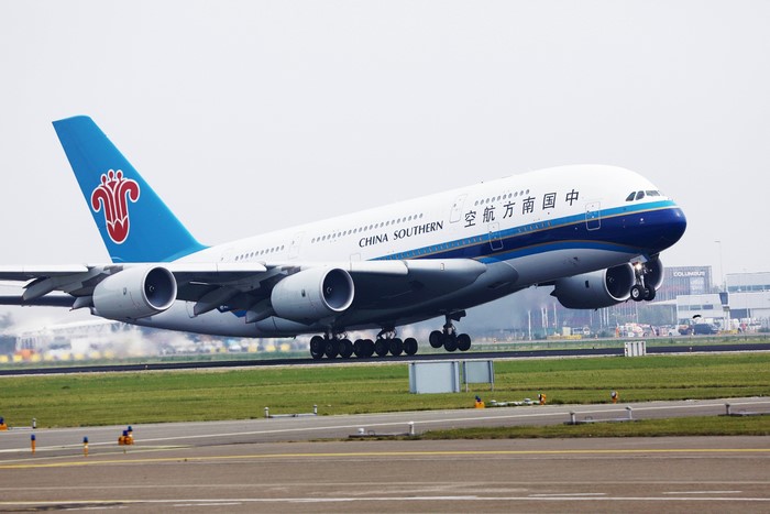 China Southern Airbus A380 taking off