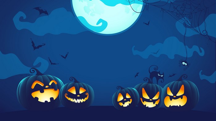 Halloween Night with Pumpkins and Full Moon