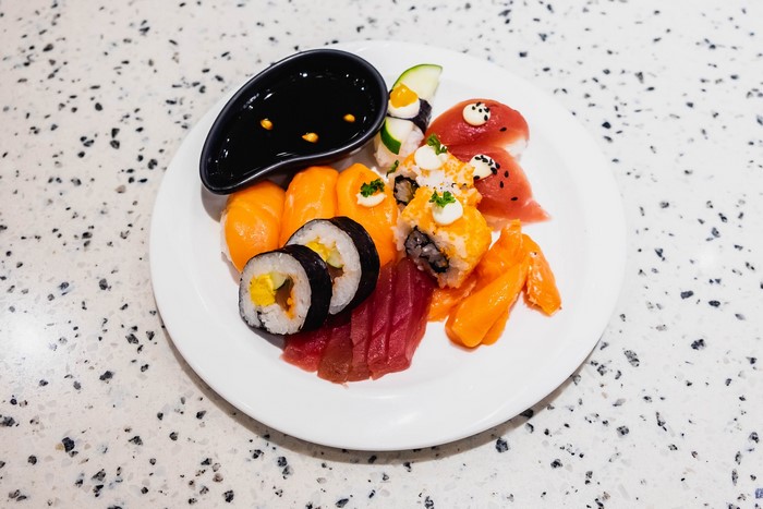 Sushi platter with soy sauce