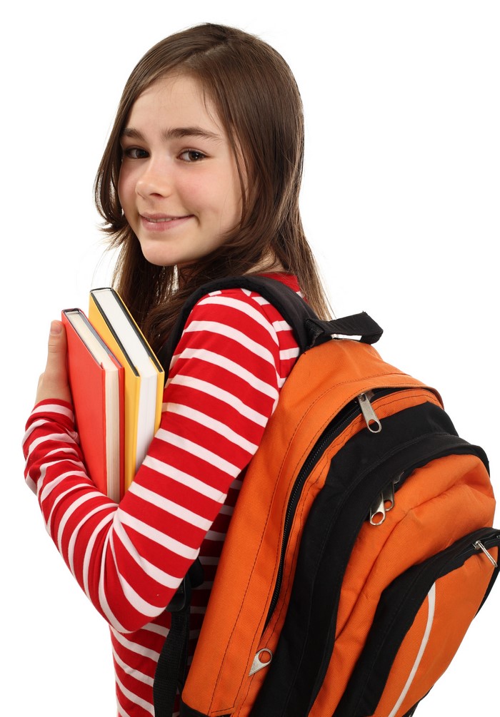 Girl with backpack and books