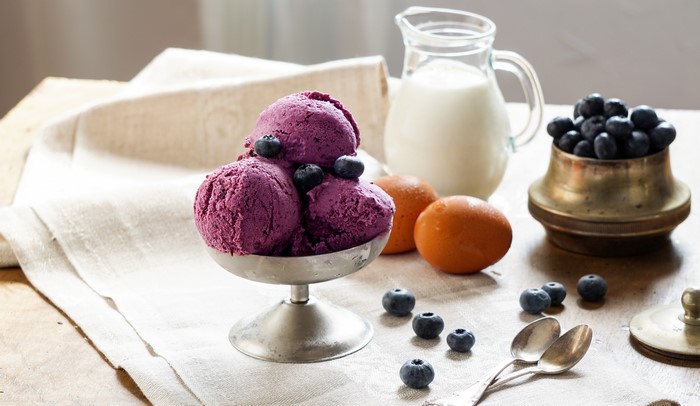 Blueberry Ice Cream with Milk and Eggs