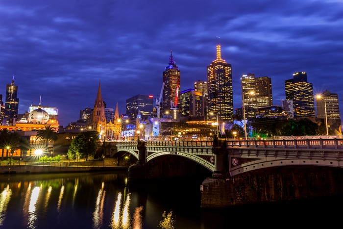 Melbourne skyline and Yarra River at night