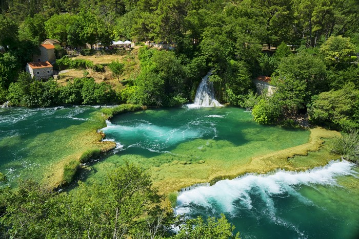 Krka National Park waterfalls and river in Croatia
