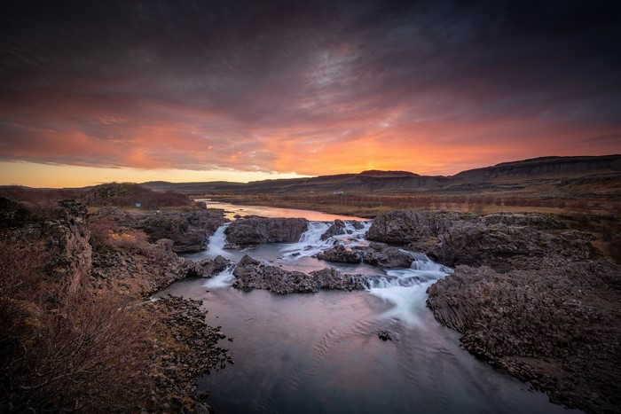 Waterfall at Sunrise in Iceland
