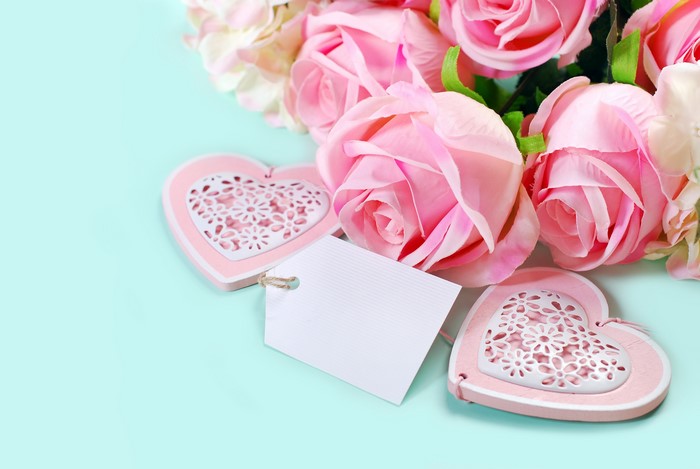 Pink Roses and Hearts with Greeting Card