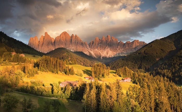 Funes Valley Mountains in Autumn, Italy