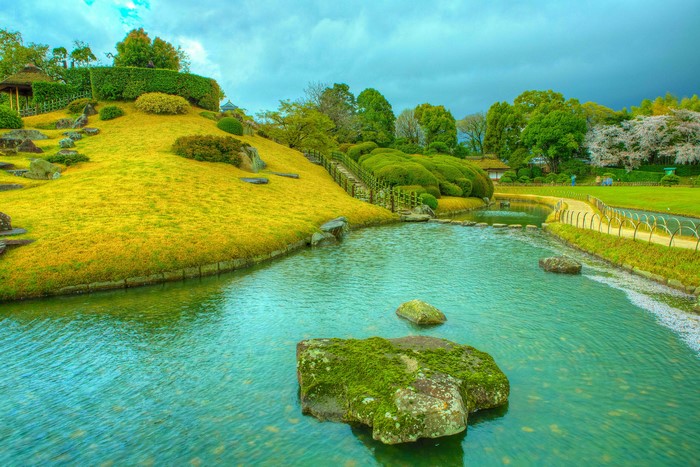 Okayama Korakuen Park with Pond and Hillside