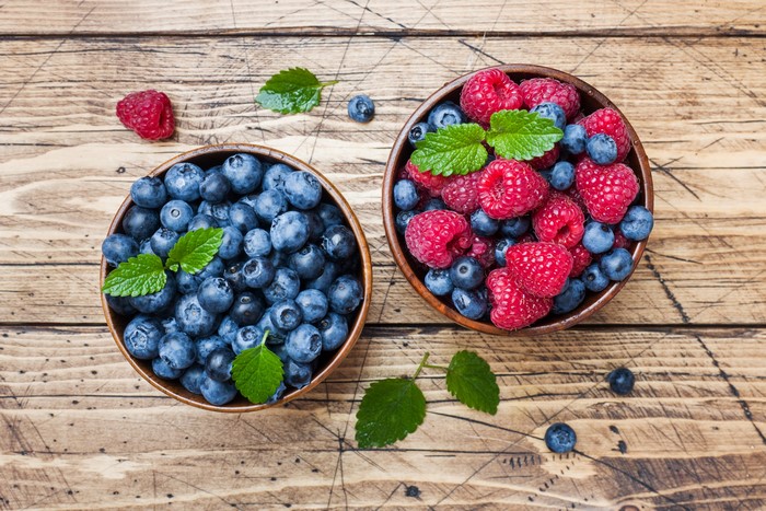 Blueberries and Raspberries in Bowls