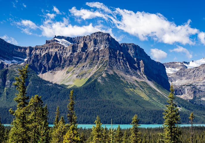 Rocky Mountains and turquoise lake in Banff National Park, Canada