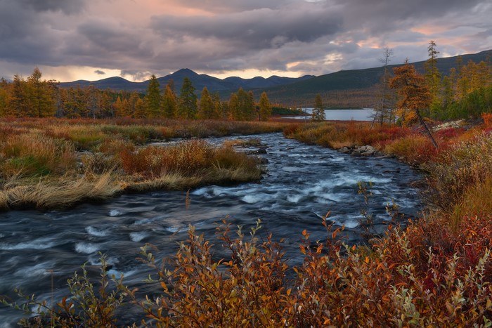 Autumn River and Mountains in Kalmykia