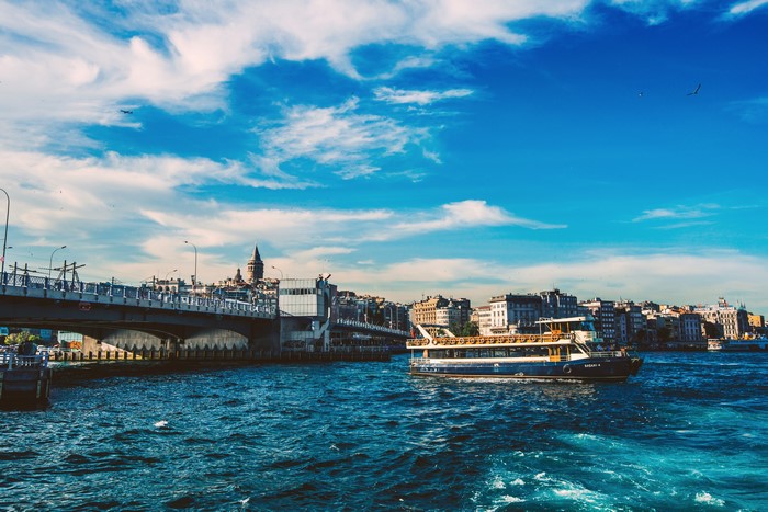 Bosphorus Riverboat near Galata Tower, Istanbul, Turkey