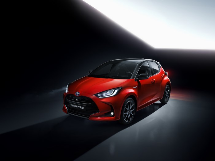 Red Toyota Yaris Hybrid 2020