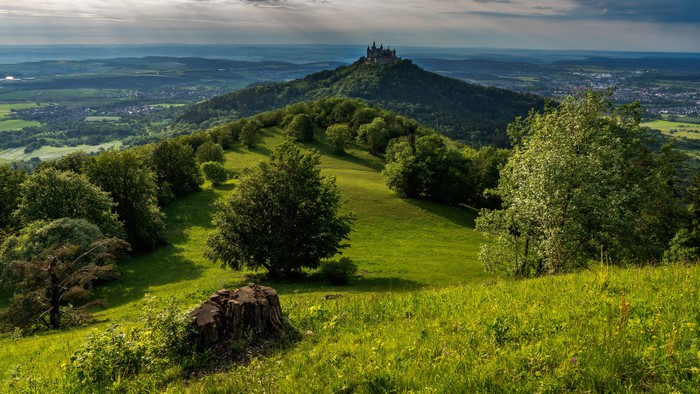 4K Hohenzollern Castle Germany Mountains Trees